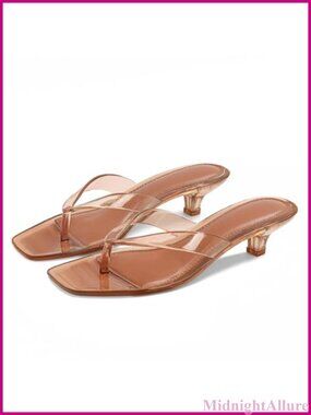Kitten Heel Jelly Sandals Square Open Toe Flip Flop Slip On Summer Women